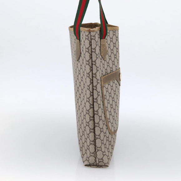 GUCCI GG Plus Supreme Web Sherry Line Tote Bag PVC Beige Gold Auth ki6556