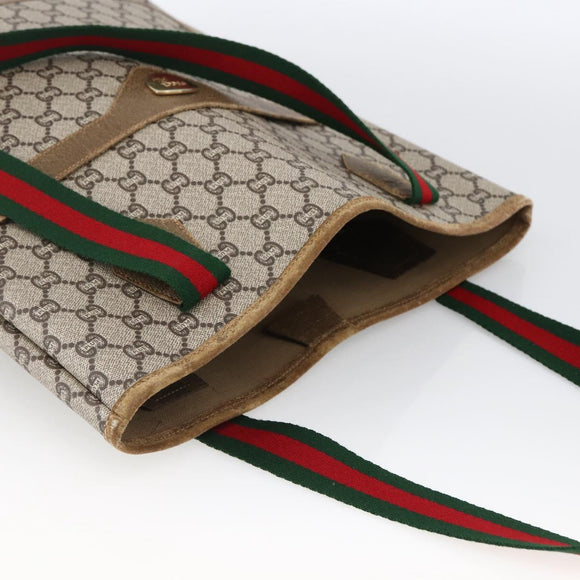 GUCCI GG Plus Supreme Web Sherry Line Tote Bag PVC Beige Gold Auth ki6556