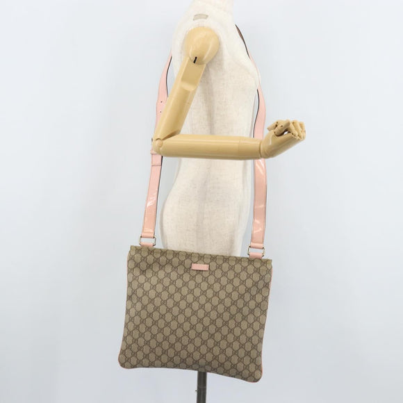 GUCCI GG Supreme Shoulder Bag PVC Beige Silver 201446 Auth ki6557