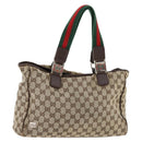 GUCCI GG Canvas Web Sherry Line Tote Bag Beige Silver 145758 Auth ki6564-1