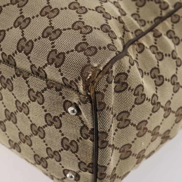 GUCCI GG Canvas Web Sherry Line Tote Bag Beige Silver 145758 Auth ki6564