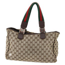 GUCCI GG Canvas Web Sherry Line Tote Bag Beige Silver 145758 Auth ki6564-2