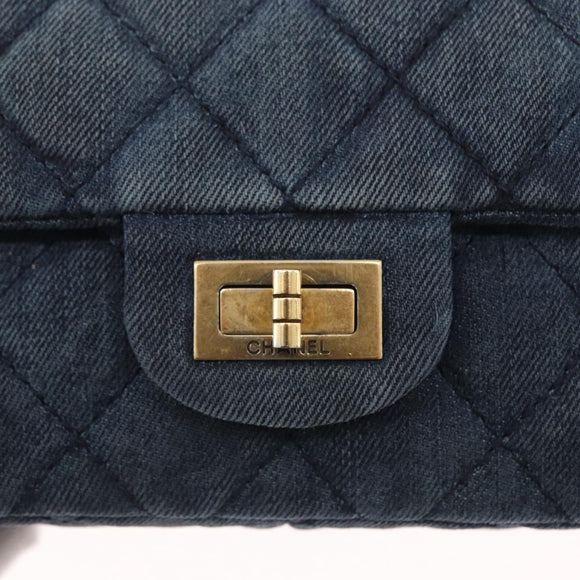 CHANEL Double Flap Chain Matelasse Shoulder Bag Denim Blue Gold CC Auth ki6569SAM