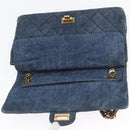 CHANEL Double Flap Chain Matelasse Shoulder Bag Denim Blue Gold CC Auth ki6569SAM-9