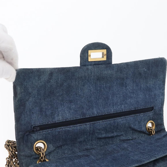 CHANEL Double Flap Chain Matelasse Shoulder Bag Denim Blue Gold CC Auth ki6569SAM