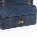 CHANEL Double Flap Chain Matelasse Shoulder Bag Denim Blue Gold CC Auth ki6569SAM-20