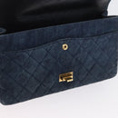CHANEL Double Flap Chain Matelasse Shoulder Bag Denim Blue Gold CC Auth ki6569SAM-22