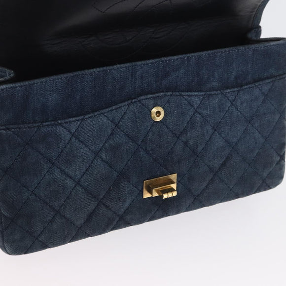CHANEL Double Flap Chain Matelasse Shoulder Bag Denim Blue Gold CC Auth ki6569SAM