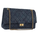 CHANEL Double Flap Chain Matelasse Shoulder Bag Denim Blue Gold CC Auth ki6569SAM-1