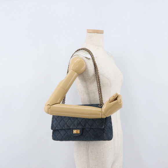CHANEL Double Flap Chain Matelasse Shoulder Bag Denim Blue Gold CC Auth ki6569SAM
