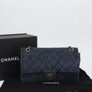 CHANEL Double Flap Chain Matelasse Shoulder Bag Denim Blue Gold CC Auth ki6569SAM-12