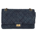 CHANEL Double Flap Chain Matelasse Shoulder Bag Denim Blue Gold CC Auth ki6569SAM-13