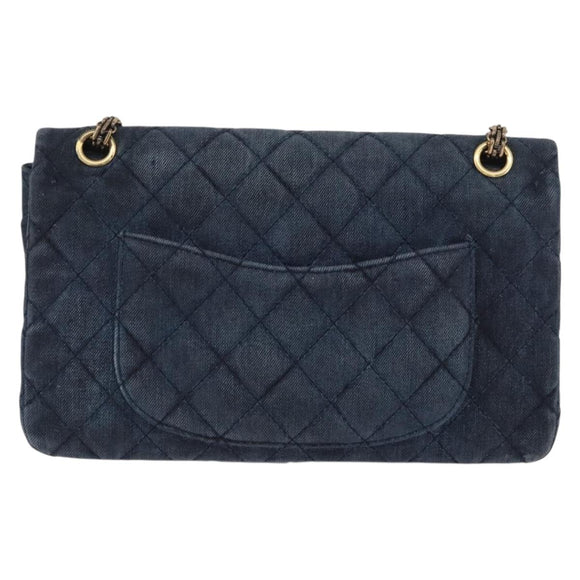 CHANEL Double Flap Chain Matelasse Shoulder Bag Denim Blue Gold CC Auth ki6569SAM