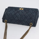 CHANEL Double Flap Chain Matelasse Shoulder Bag Denim Blue Gold CC Auth ki6569SAM-6