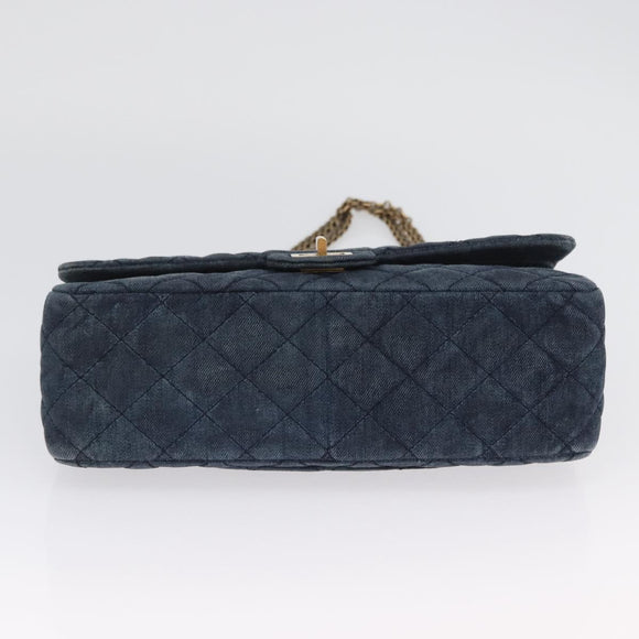 CHANEL Double Flap Chain Matelasse Shoulder Bag Denim Blue Gold CC Auth ki6569SAM