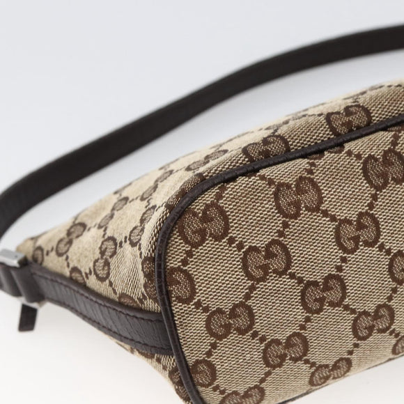 GUCCI GG Canvas Web Sherry Line Accessory Pouch Beige Silver 141809 Auth ki6570