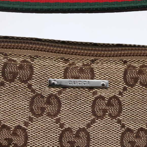 GUCCI GG Canvas Web Sherry Line Accessory Pouch Beige Silver 141809 Auth ki6570
