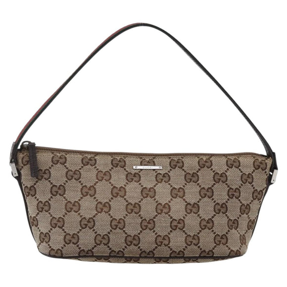 GUCCI GG Canvas Web Sherry Line Accessory Pouch Beige Silver 141809 Auth ki6570