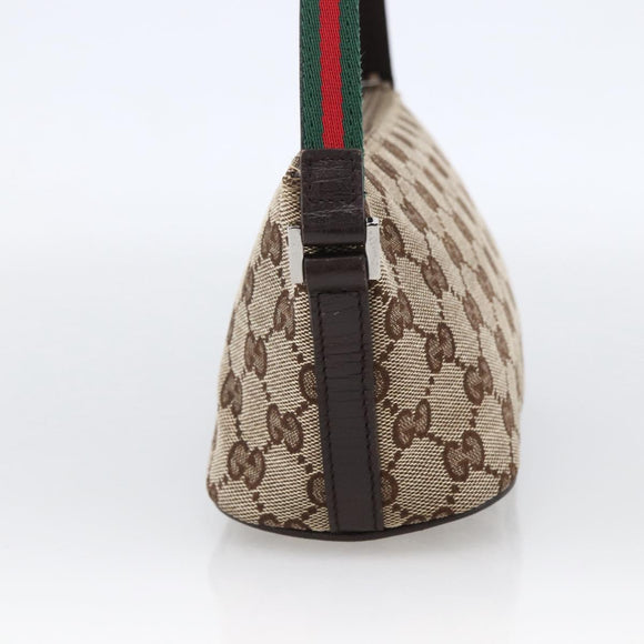 GUCCI GG Canvas Web Sherry Line Accessory Pouch Beige Silver 141809 Auth ki6570