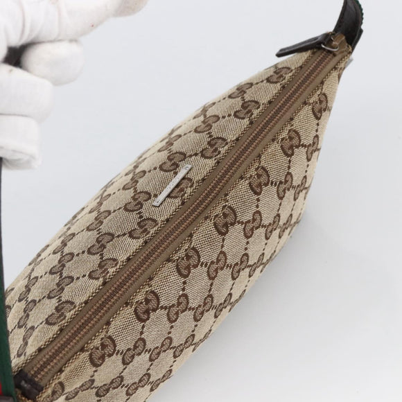 GUCCI GG Canvas Web Sherry Line Accessory Pouch Beige Silver 141809 Auth ki6570
