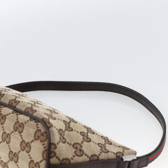 GUCCI GG Canvas Web Sherry Line Accessory Pouch Beige Silver 141809 Auth ki6570