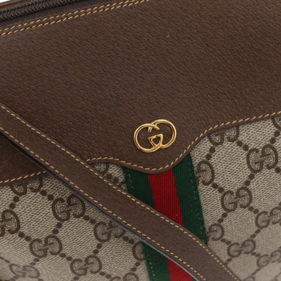 GUCCI GG Supreme Web Sherry Line Bag PVC Beige Gold 001 084 4001 Auth ki6580