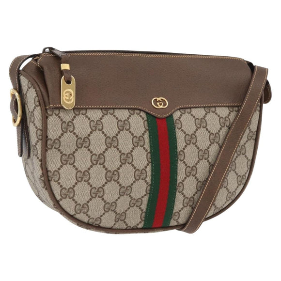 GUCCI GG Supreme Web Sherry Line Bag PVC Beige Gold 001 084 4001 Auth ki6580