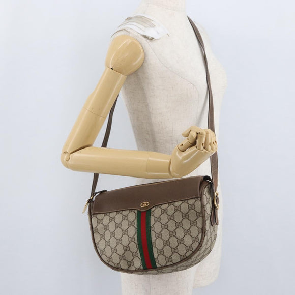 GUCCI GG Supreme Web Sherry Line Bag PVC Beige Gold 001 084 4001 Auth ki6580