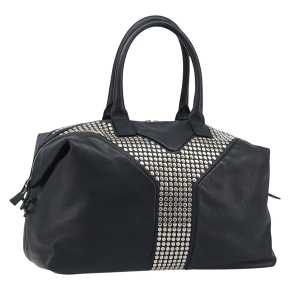 SAINT LAURENT Easy Lock Studs Bag Leather Black Silver 208314 Auth ki6581V