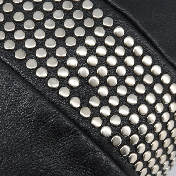 SAINT LAURENT Easy Lock Studs Bag Leather Black Silver 208314 Auth ki6581V
