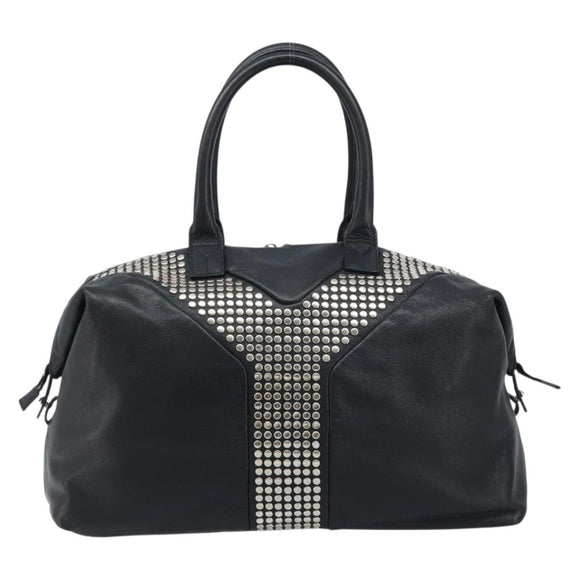 SAINT LAURENT Easy Lock Studs Bag Leather Black Silver 208314 Auth ki6581V