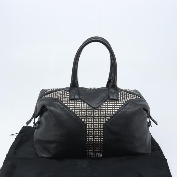 SAINT LAURENT Easy Lock Studs Bag Leather Black Silver 208314 Auth ki6581V