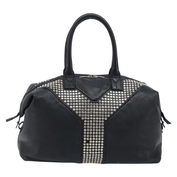 SAINT LAURENT Easy Lock Studs Bag Leather Black Silver 208314 Auth ki6581V