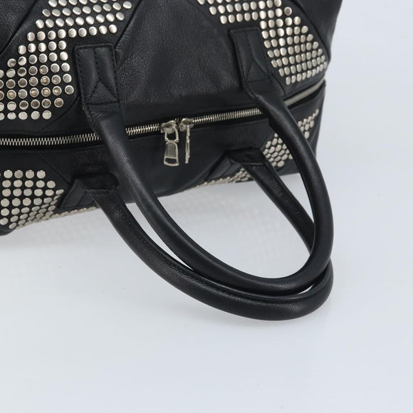 SAINT LAURENT Easy Lock Studs Bag Leather Black Silver 208314 Auth ki6581V
