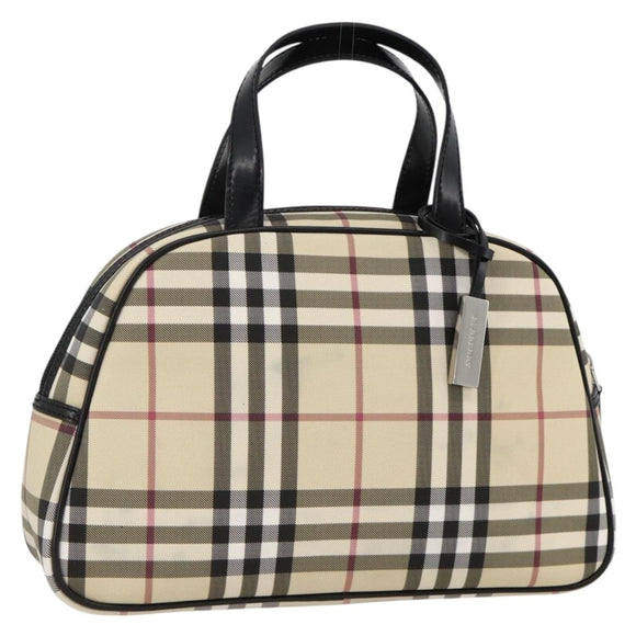 BURBERRY Nova Check Handtas PVC Beige Zilver Auth ki6583A
