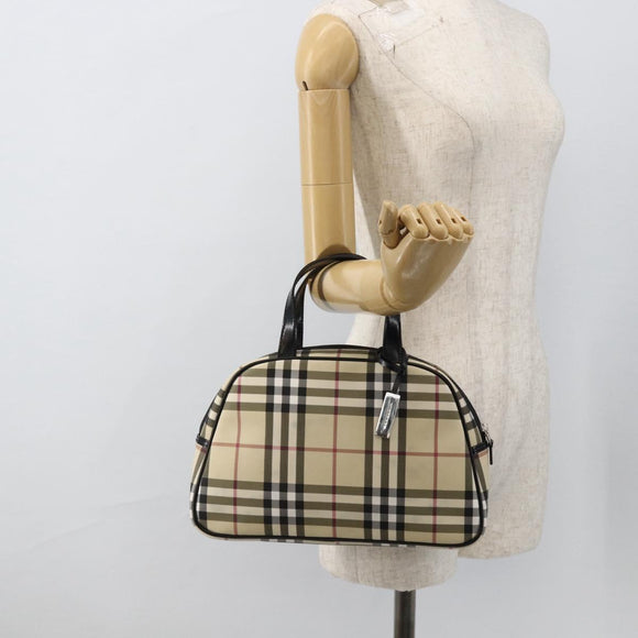 BURBERRY Nova Check Handtas PVC Beige Zilver Auth ki6583A