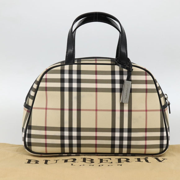 BURBERRY Nova Check Handtas PVC Beige Zilver Auth ki6583A