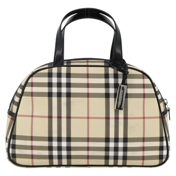 BURBERRY Nova Check Handtas PVC Beige Zilver Auth ki6583A