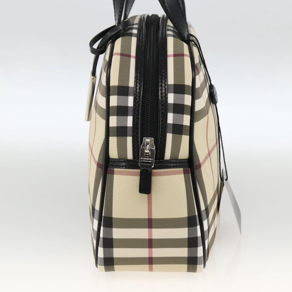 BURBERRY Nova Check Handtas PVC Beige Zilver Auth ki6583A