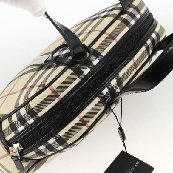 BURBERRY Nova Check Handtas PVC Beige Zilver Auth ki6583A