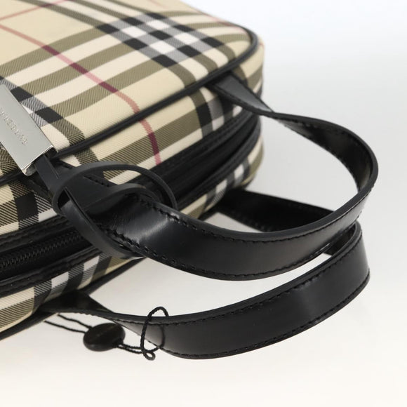 BURBERRY Nova Check Handtas PVC Beige Zilver Auth ki6583A
