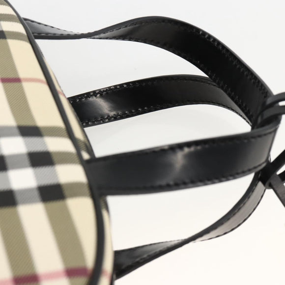 BURBERRY Nova Check Handtas PVC Beige Zilver Auth ki6583A