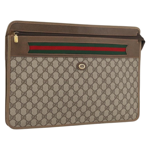 GUCCI GG Supreme Web Sherry Line Bag PVC Beige Gold 89 20 003 Auth ki6586A