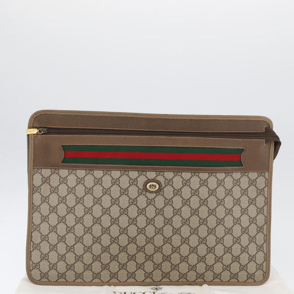 GUCCI GG Supreme Web Sherry Line Bag PVC Beige Gold 89 20 003 Auth ki6586A