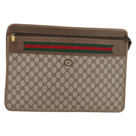GUCCI GG Supreme Web Sherry Line Bag PVC Beige Gold 89 20 003 Auth ki6586A