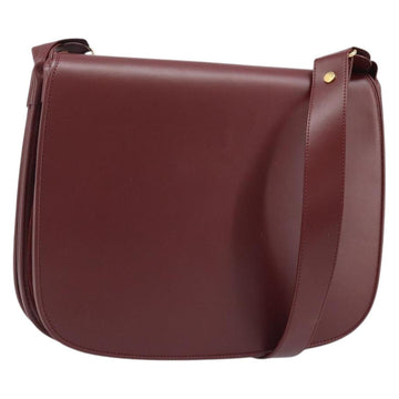 CARTIER Shoulder Bag Leather Bordeaux Gold Auth ki6589