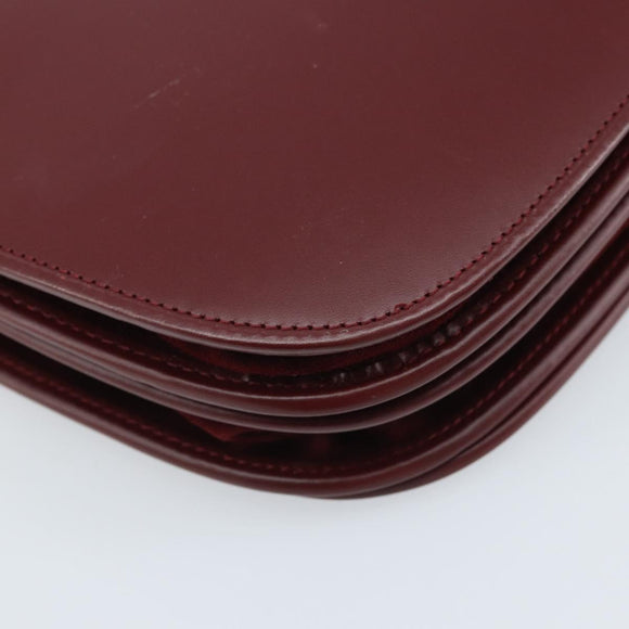 CARTIER Shoulder Bag Leather Bordeaux Gold Auth ki6589