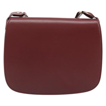 CARTIER Shoulder Bag Leather Bordeaux Gold Auth ki6589 - 0