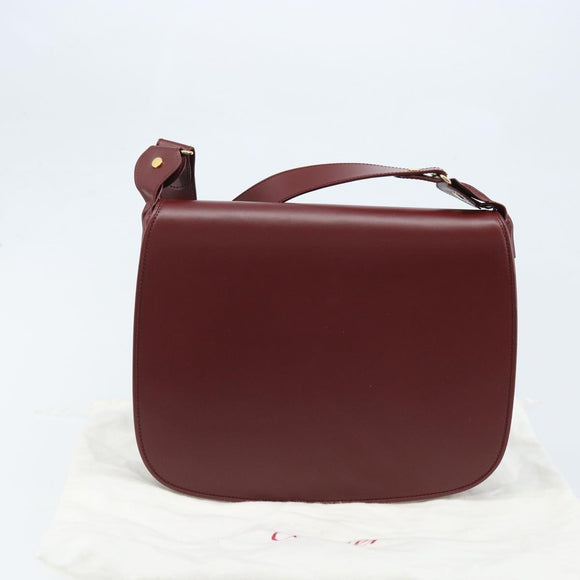 CARTIER Shoulder Bag Leather Bordeaux Gold Auth ki6589