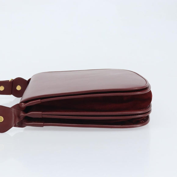 CARTIER Shoulder Bag Leather Bordeaux Gold Auth ki6589